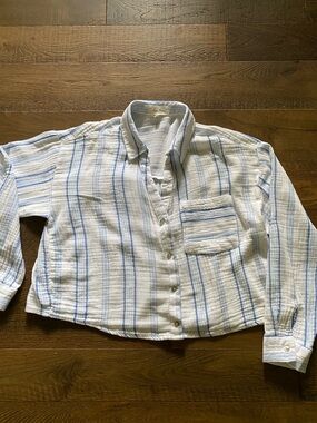 Love Notes gauze Striped Crop Button-Up